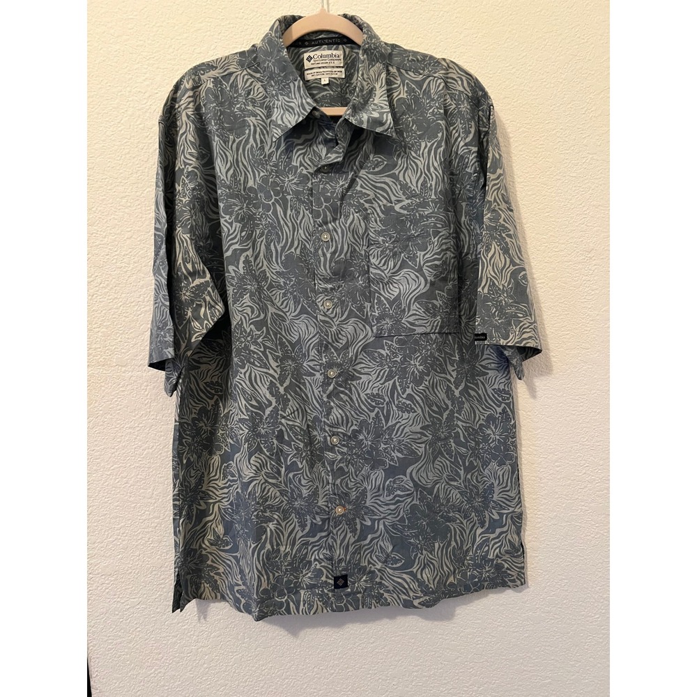 Columbia Sportswear Mens Large Blue Floral Tropical Cotton Button Down Shirt L
